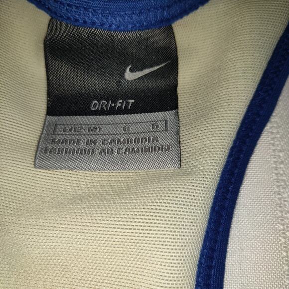 Nike Dri Fit Activewear Top BLUE & WHITE Back Reflectors Pockets Women's L 12-14 - Picture 8 of 15